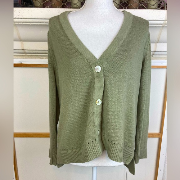 Chico's Academia Sage Green Cardigan Sweater Linen Cotton blend - Picture 1 of 8